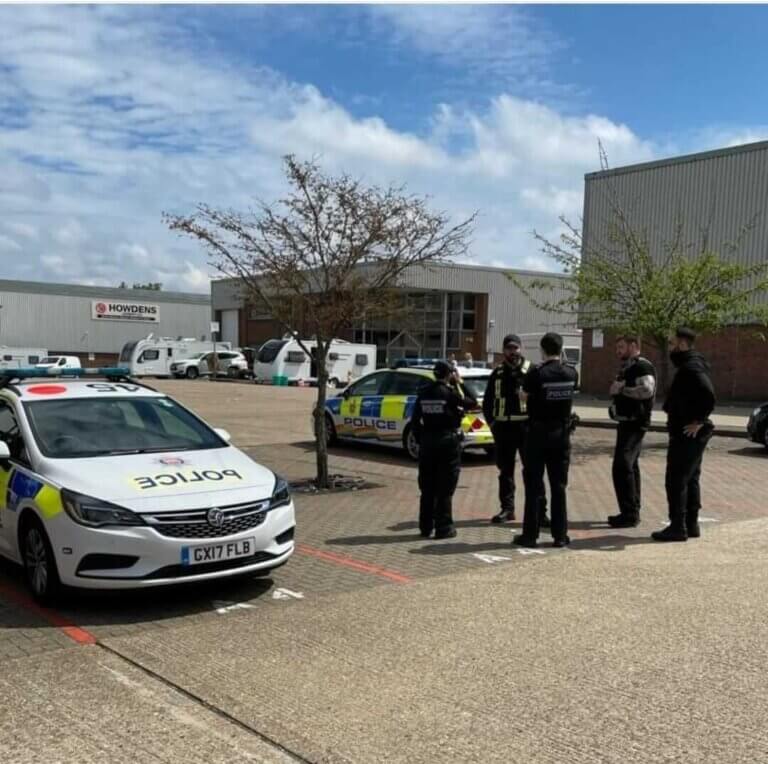 South East Enforcement team collaborating with local police at a commercial site to resolve property disputes.